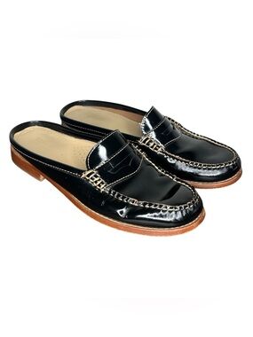 GH Bass Weejuns Black Patent Leather Slip On Loafer Mules Size 7.5